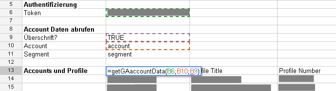 Abruf der Google Analytics Account Daten mit Google Docs