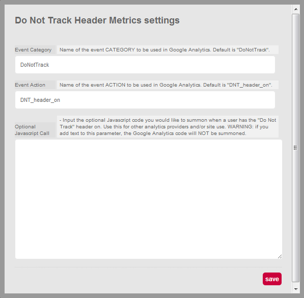 Do Not Track Header Metrics Parameter Einstellungen
